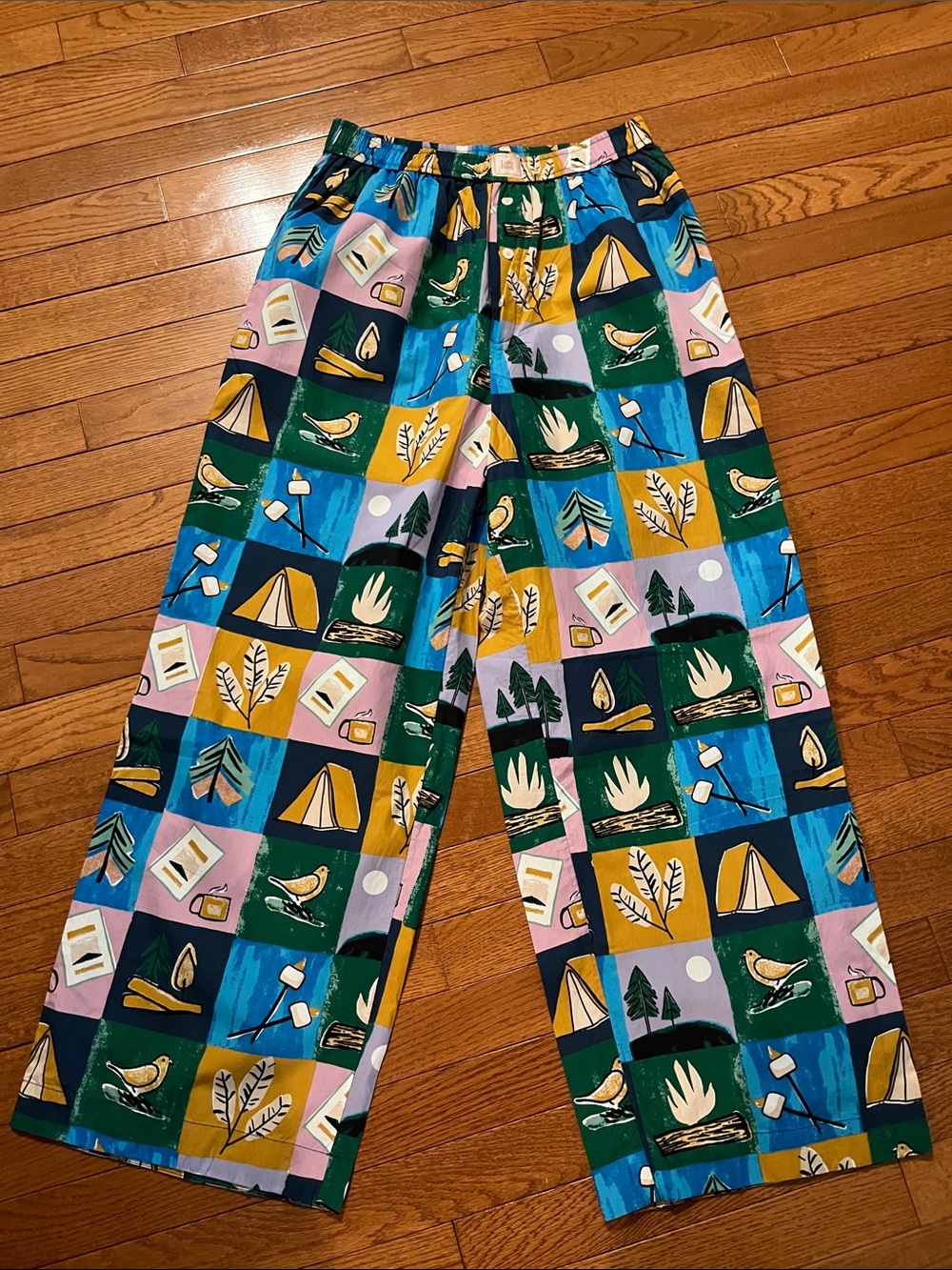 NWT Anthro Lyre Bird Campground Patchwork Print Pants - Picture 4 of 16
